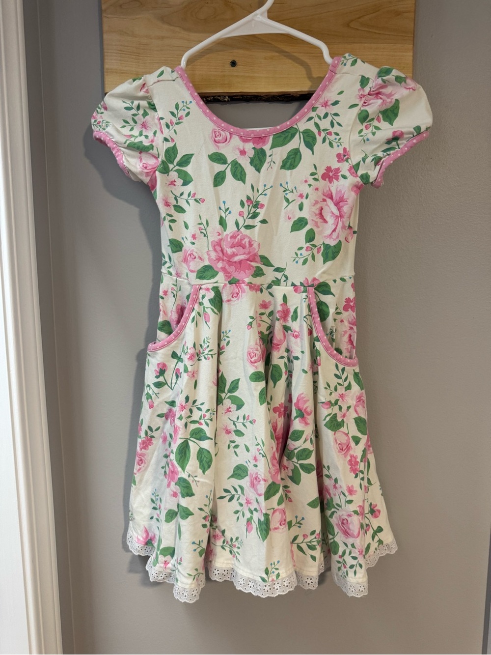 🌹 Eleanor Rose Girls' Pink Floral Pocket Dress, size 7-8